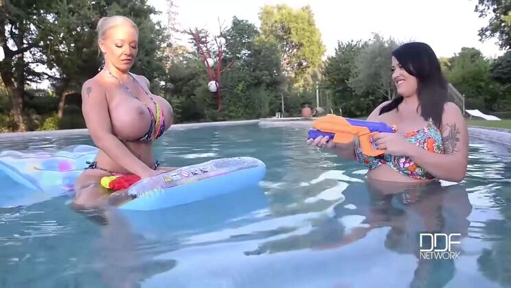 [DDFBusty] - Leanne Crow and Delz Angel - Blonde & Brunette Big Tits Pool Party - Leanne Crow - Delz Angel
