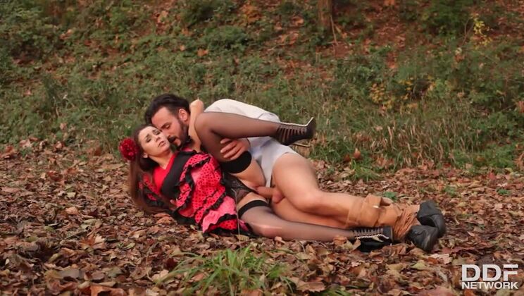 Brunette Bombshell Stacy Snake in Woodland Tryst