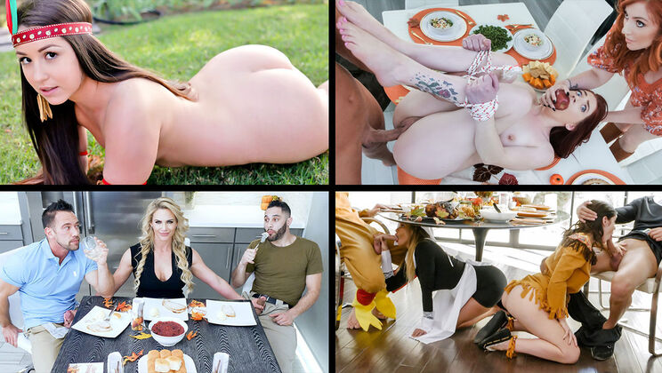 [TeamSkeetSelects] - Thanksgiving Slut Party with Brooklyn and Friends - Brooklyn Chase - Lauren Phillips - Rosalyn Sphinx - Aria Carson