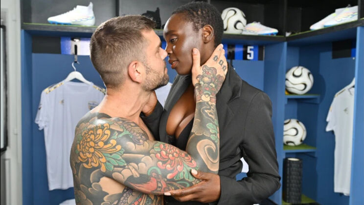 Offside sex with condom in locker room