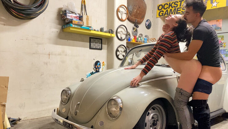 Karmann Sucks and Rides a Big Cock in the Garage