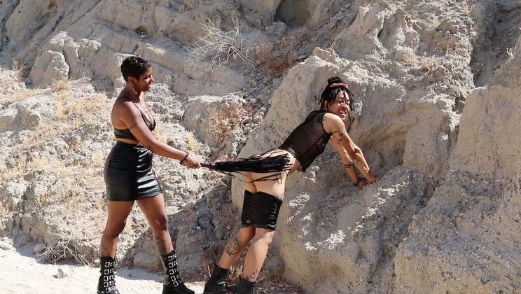 Long Hair K Rivers Moans in Desert Heat Pussy Licking