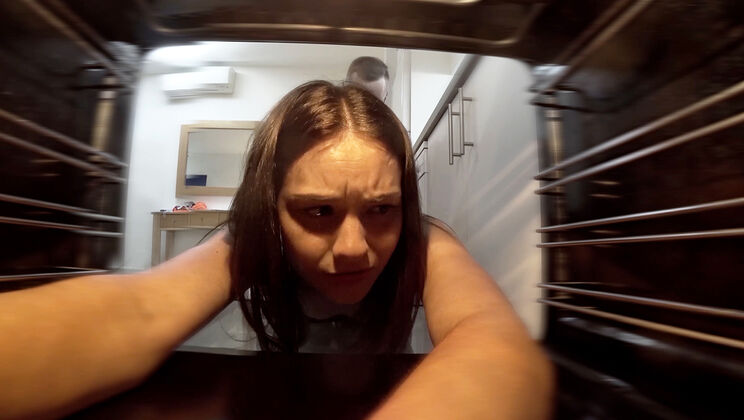 Matty in Lingerie Gets Stuck in the Kitchen