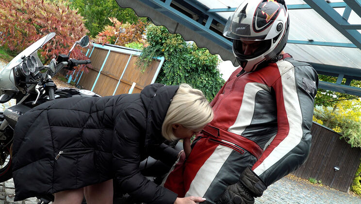 Hot Blonde In Heels Blows A Biker